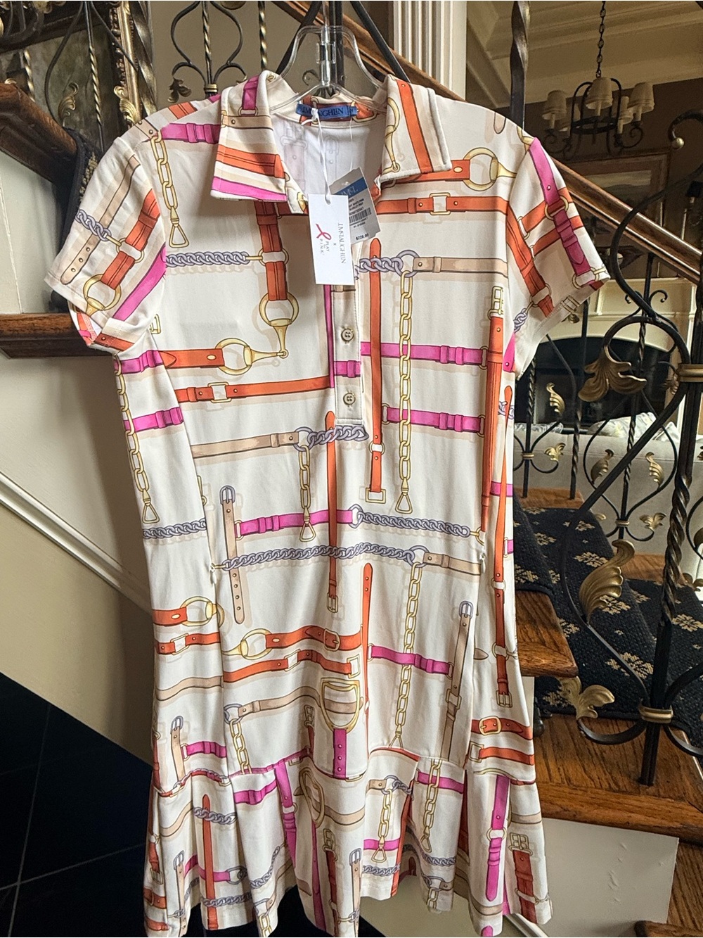 J.McLaughlin NWT Dorte Dress .Off White /Pink Buckley Prep. Catalina cloth. M.